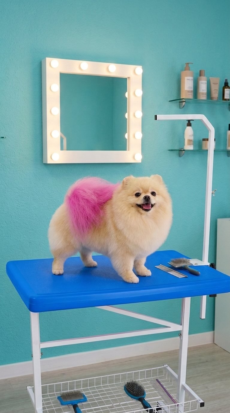 Cão com coloração rosa feita na Thor Pet Spa